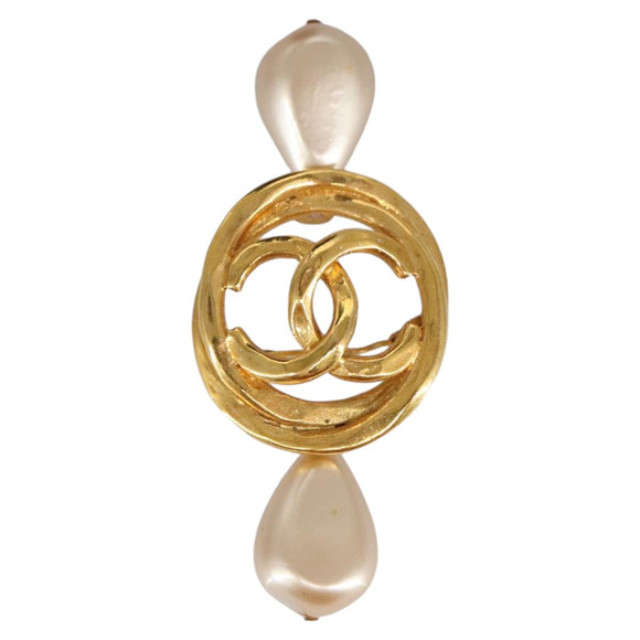 CHANEL COCO Mark Brooch metal Gold CC Auth 97757