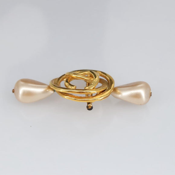 CHANEL COCO Mark Brooch metal Gold CC Auth 97757