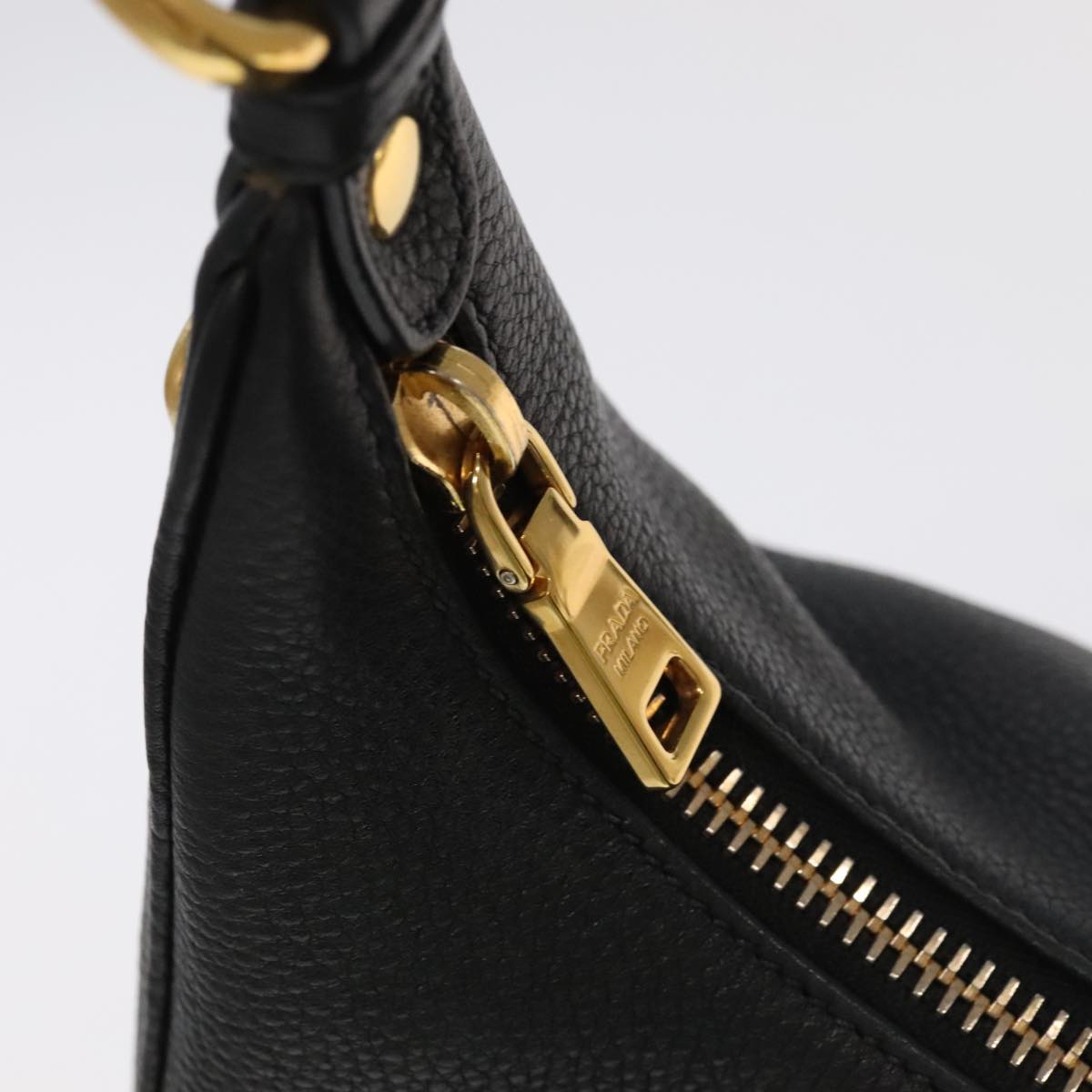 PRADA Shoulder Bag Leather Black Gold BR4311 Auth 97763A