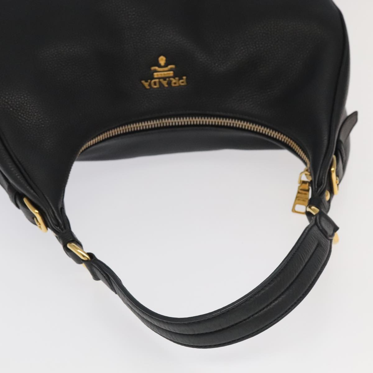 PRADA Shoulder Bag Leather Black Gold BR4311 Auth 97763A