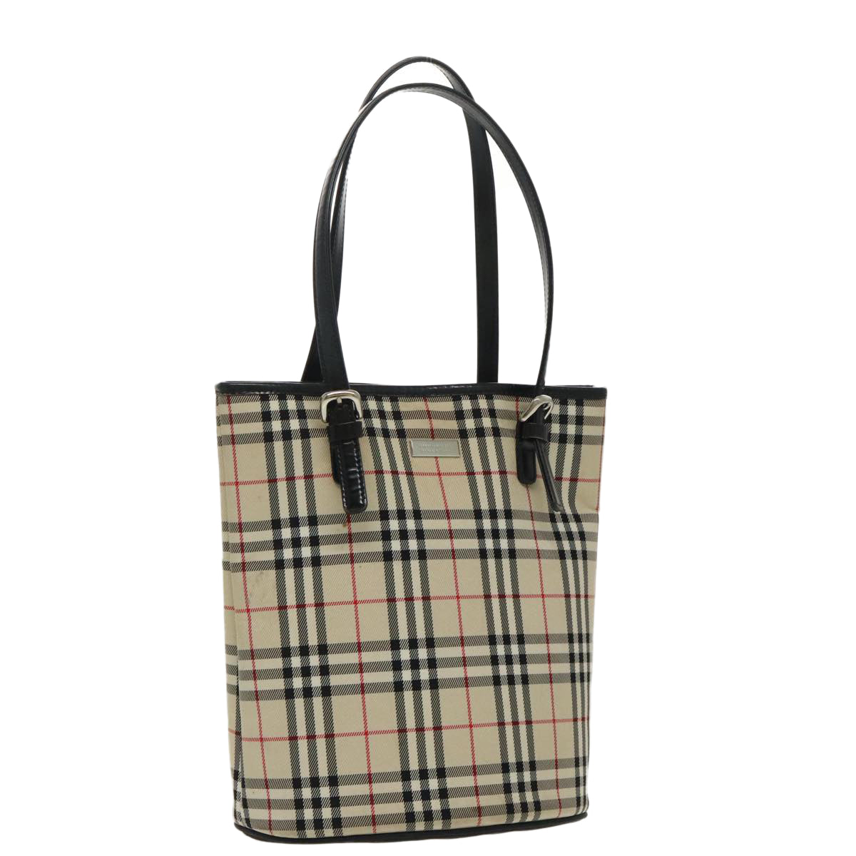 BURBERRY Nova Check Blue Label Tote Bag Nylon Beige Auth 97766