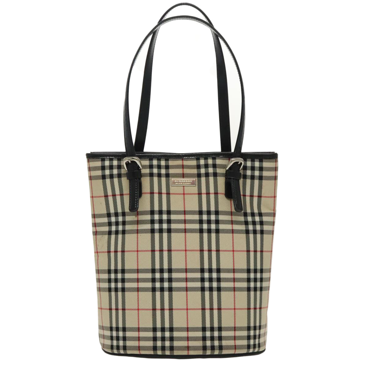 BURBERRY Nova Check Blue Label Tote Bag Nylon Beige Auth 97766