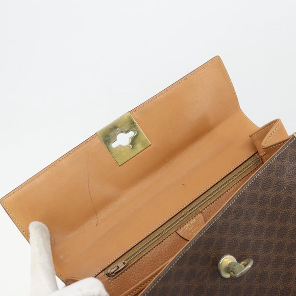 CELINE Macadam Canvas Handtasche PVC Leder Braun Auth 97775