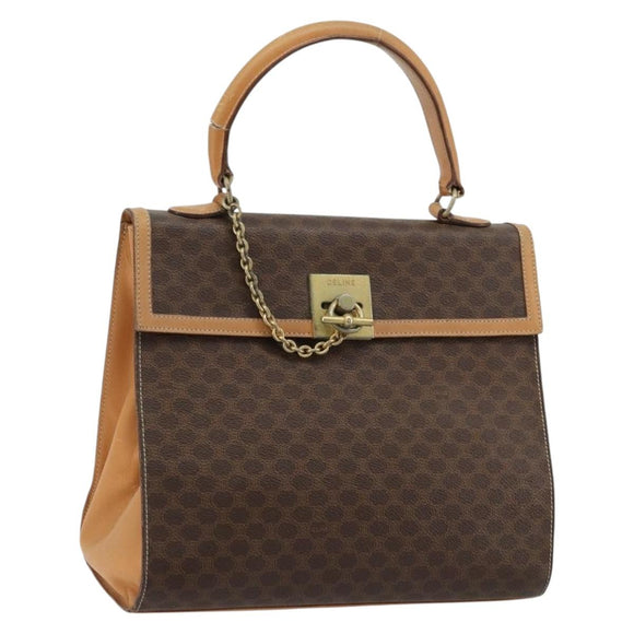 CELINE Macadam Canvas Hand Bag PVC Leather Brown Auth 97775