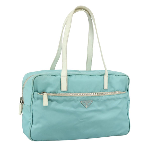 PRADA Shoulder Bag Nylon Light Blue Silver Auth 97798V