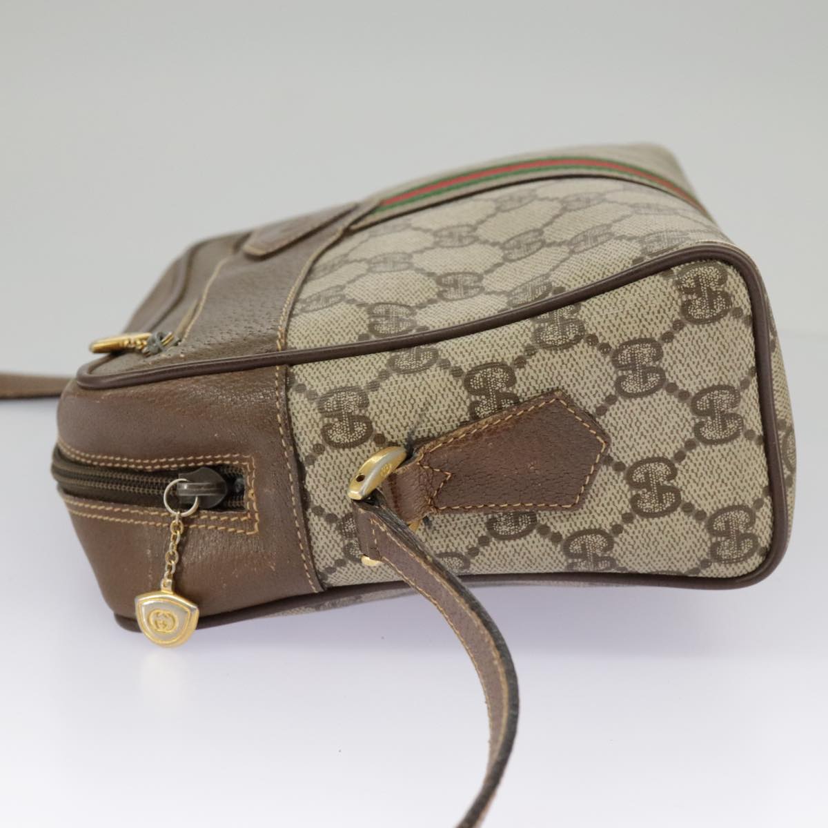 GUCCI GG Supreme Web Sherry Line Shoulder Bag PVC Beige 001 56 0852 Auth 97808