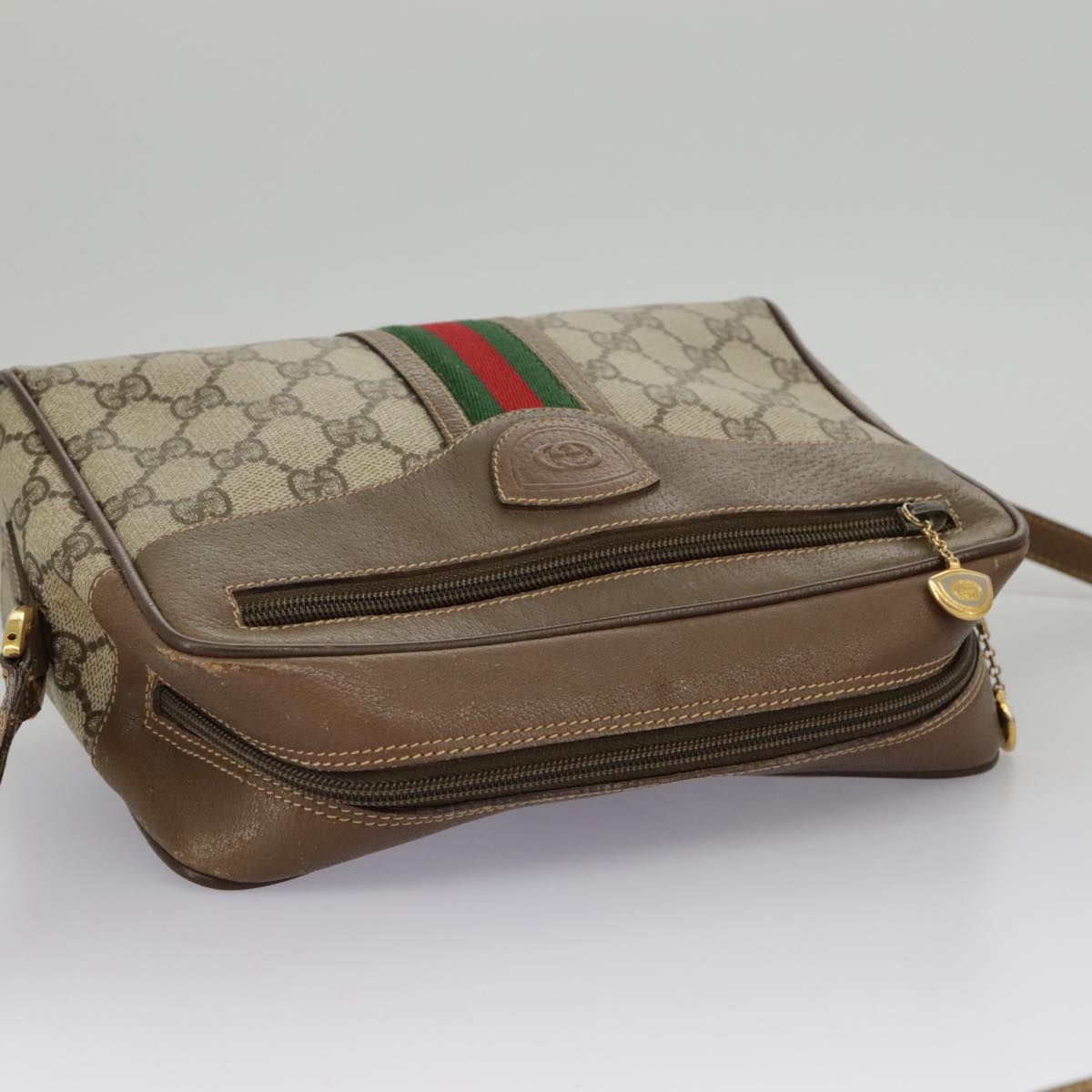 GUCCI GG Supreme Web Sherry Line Shoulder Bag PVC Beige 001 56 0852 Auth 97808