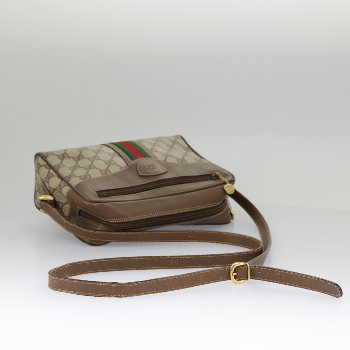 GUCCI GG Supreme Web Sherry Line Shoulder Bag PVC Beige 001 56 0852 Auth 97808