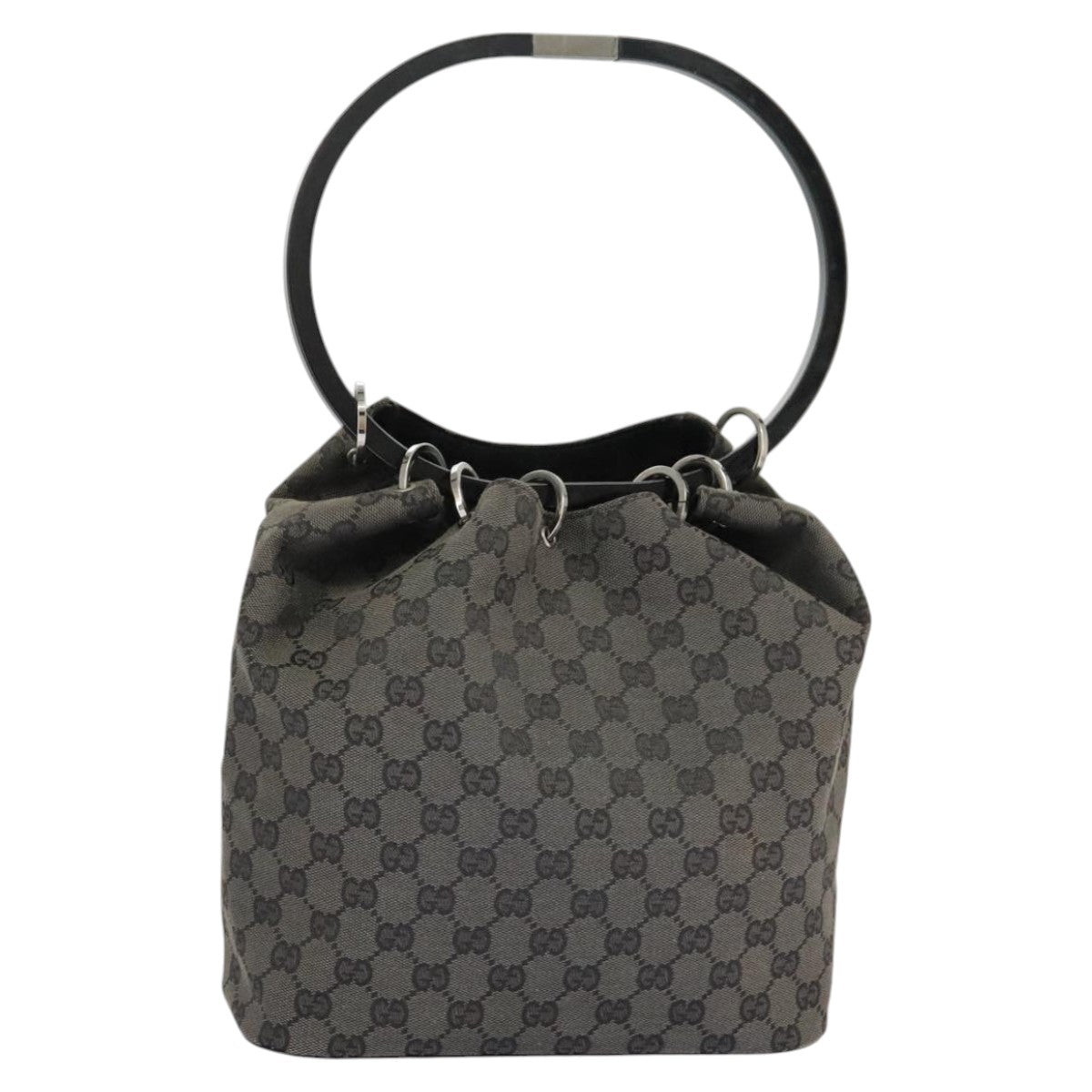 GUCCI GG Canvas Shoulder Bag Black Silver 001 3750 Auth 97812