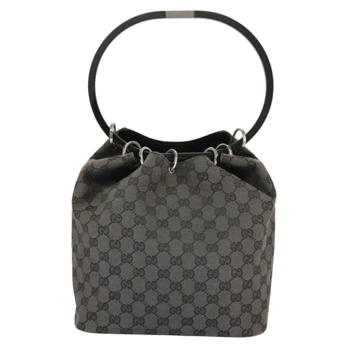 GUCCI GG Canvas Shoulder Bag Black Silver 001 3750 Auth 97812