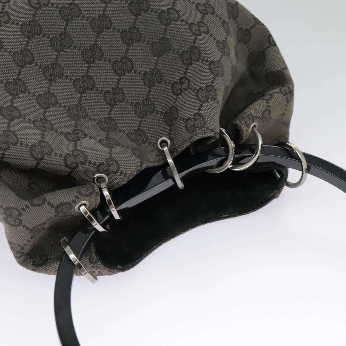 GUCCI GG Canvas Shoulder Bag Black Silver 001 3750 Auth 97812