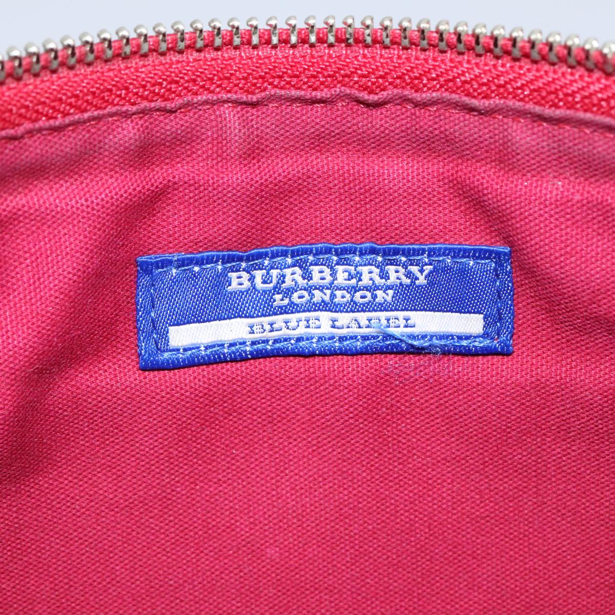 BURBERRY Nova Check Blue Label Hand Bag Canvas Silver Red Silver Auth 97816