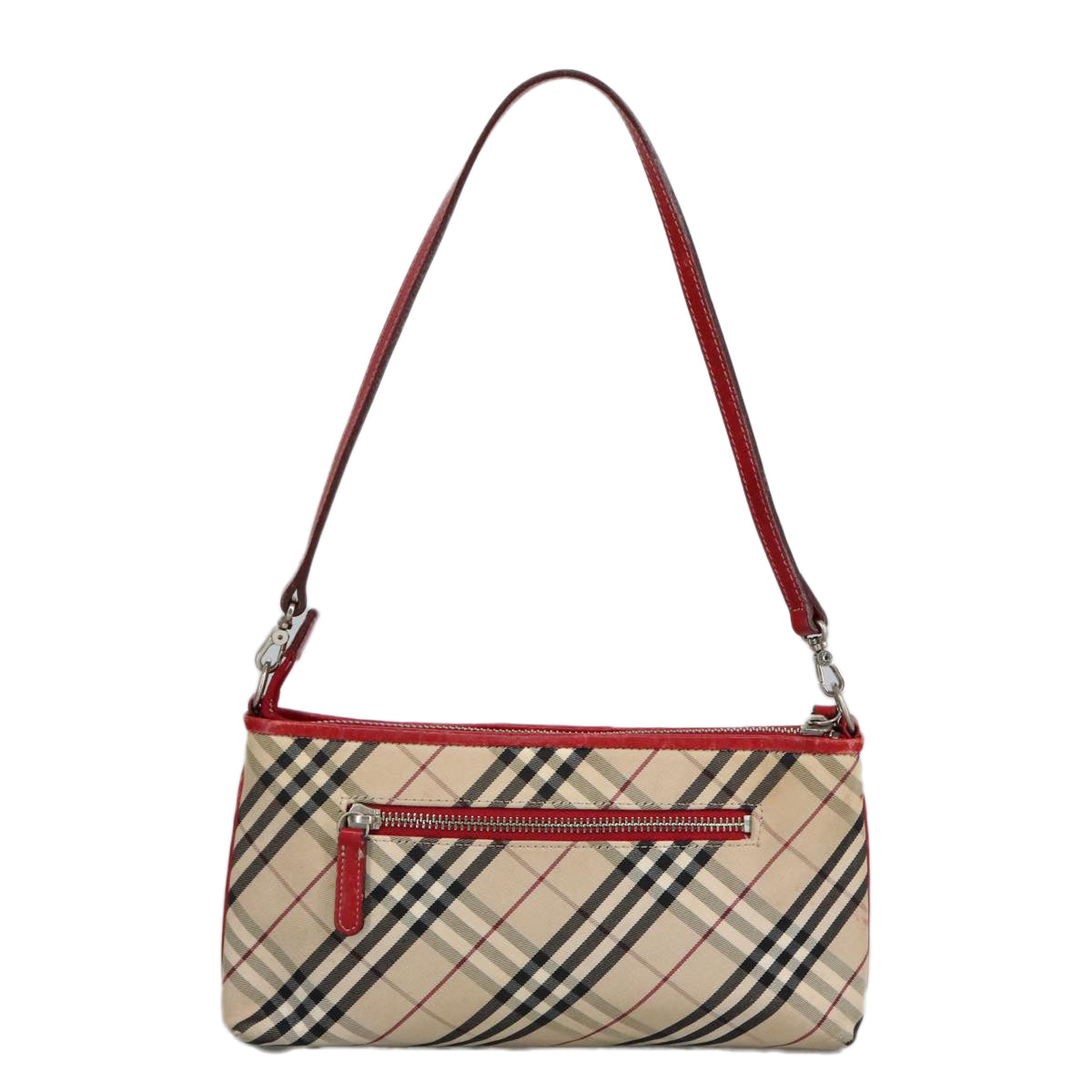 BURBERRY Nova Check Blue Label Hand Bag Canvas Silver Red Silver Auth 97816 - 0