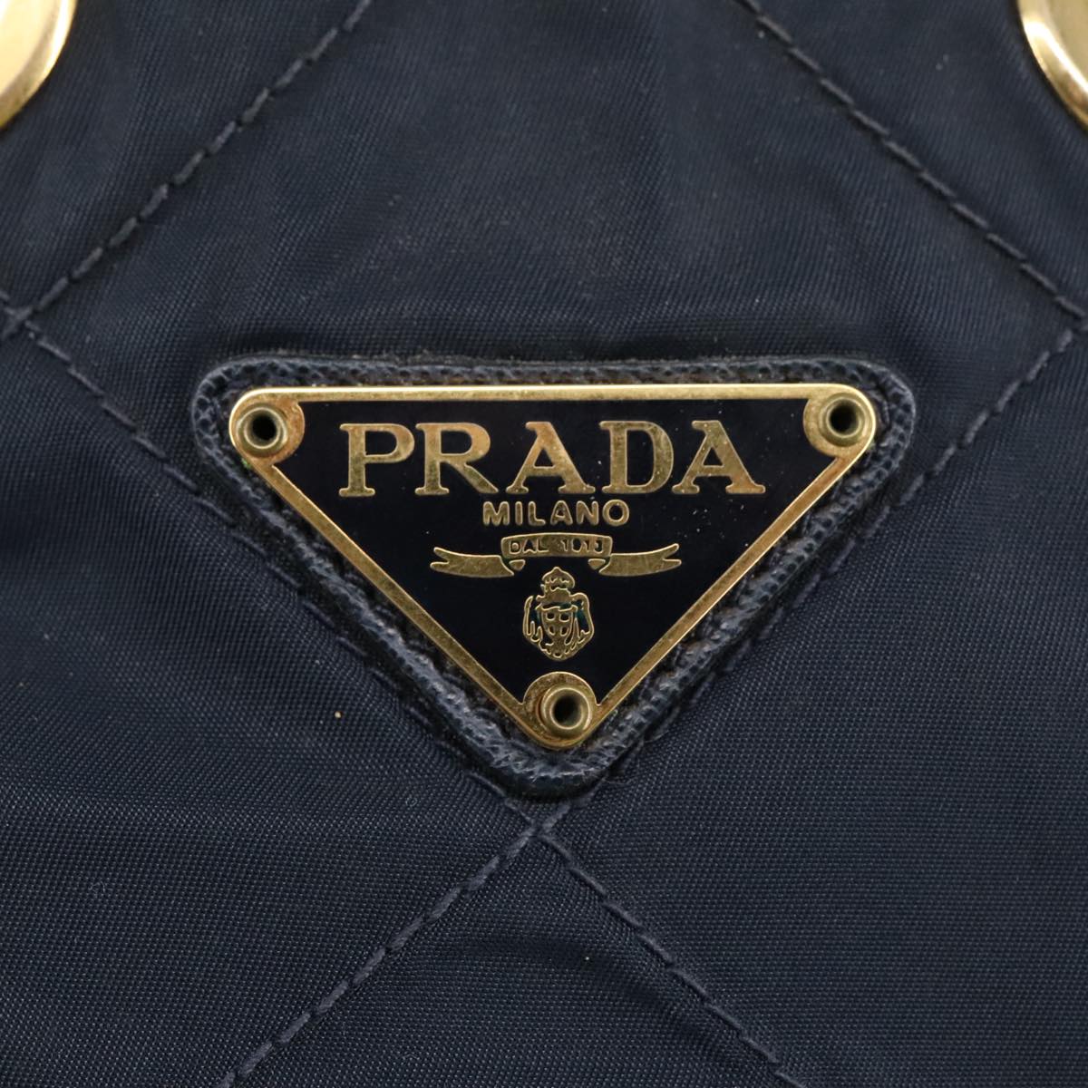 PRADA Chain Shoulder Bag Nylon Navy Gold Auth 97818