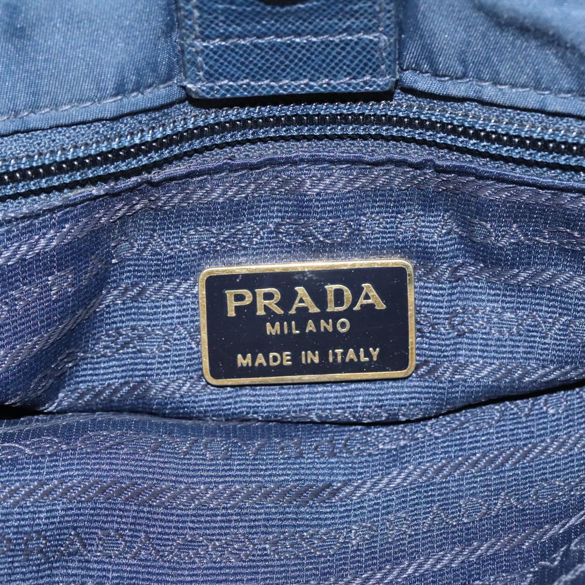 PRADA Chain Shoulder Bag Nylon Navy Gold Auth 97818