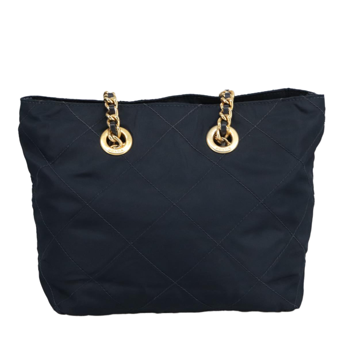 PRADA Chain Shoulder Bag Nylon Navy Gold Auth 97818 - 0