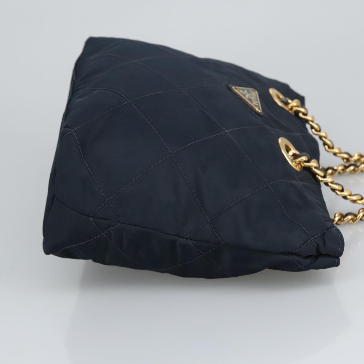 PRADA Chain Shoulder Bag Nylon Navy Gold Auth 97818