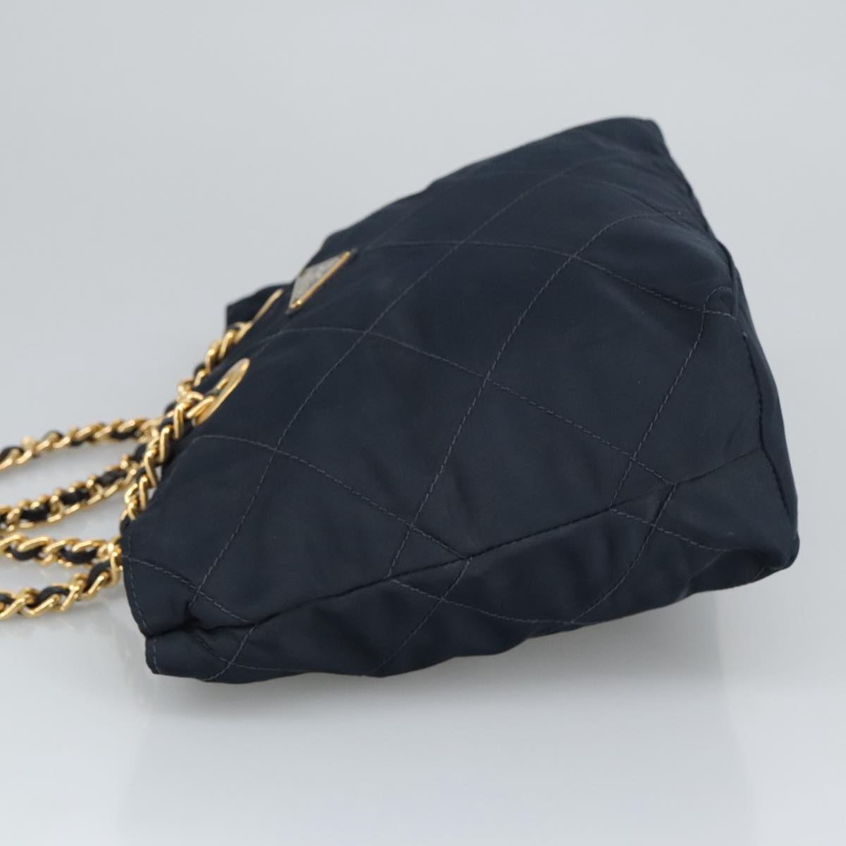 PRADA Chain Shoulder Bag Nylon Navy Gold Auth 97818