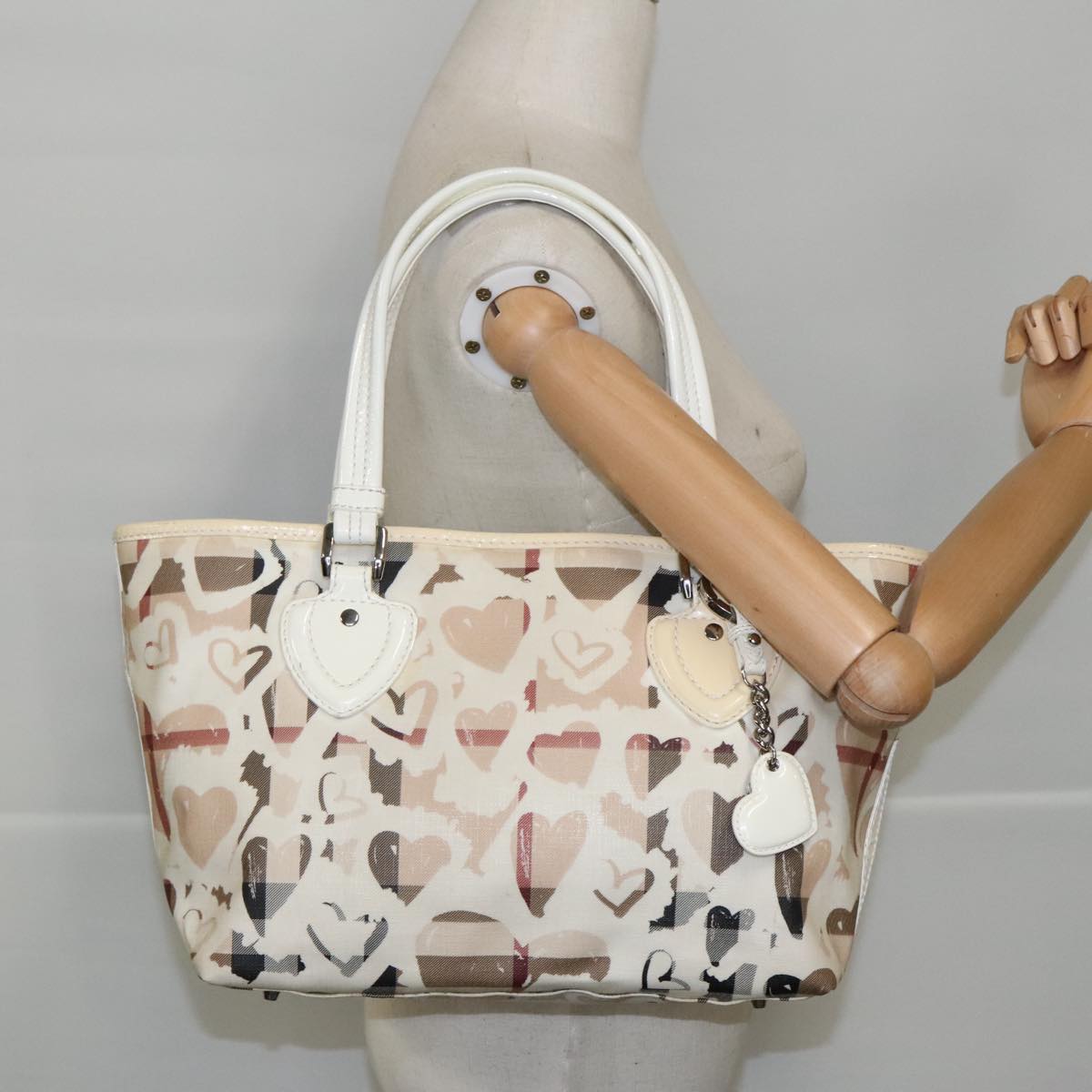 BURBERRY Tote Bag Leather White Auth 97820