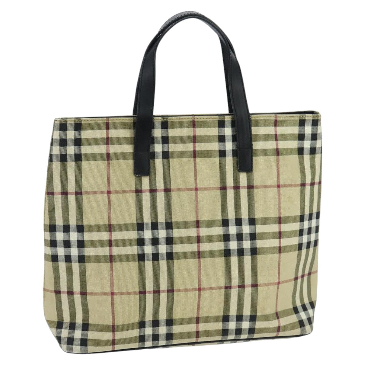 BURBERRY Nova Check Tote Bag Coated Canvas Beige Black Silver Auth 97822