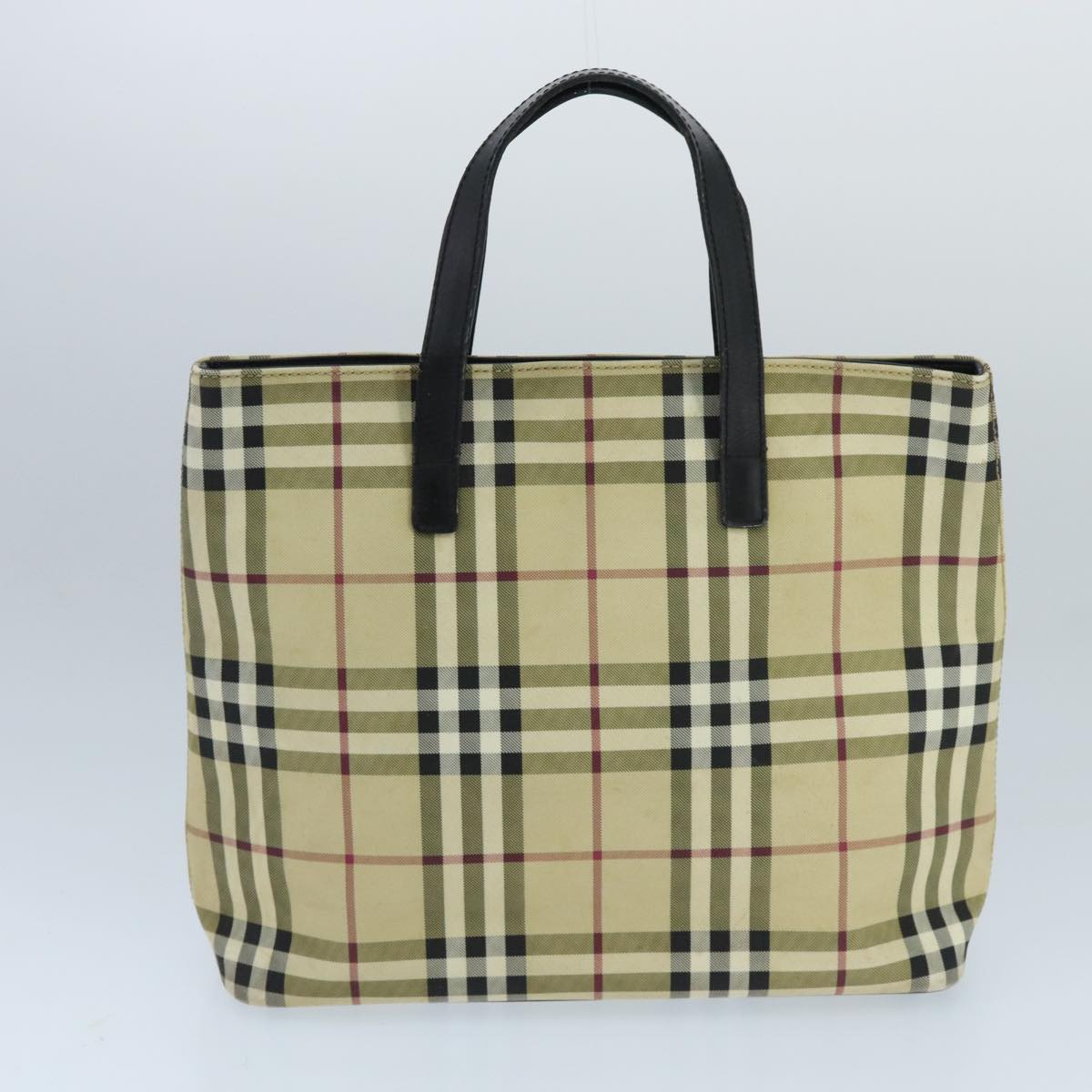 BURBERRY Nova Check Tote Bag Coated Canvas Beige Black Silver Auth 97822