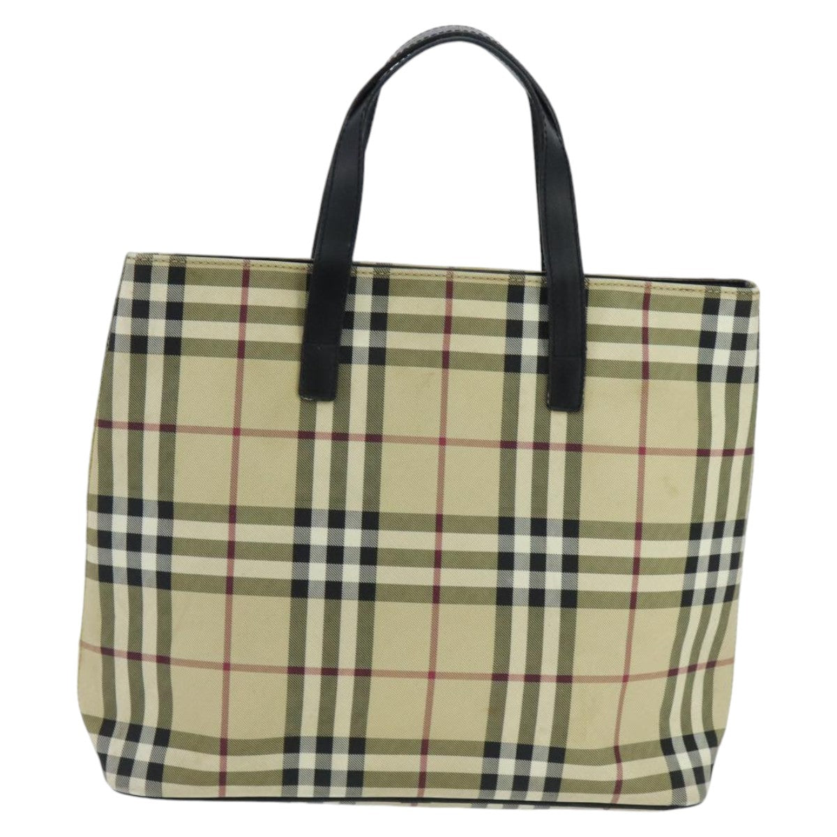 BURBERRY Nova Check Tote Bag Coated Canvas Beige Black Silver Auth 97822 - 0