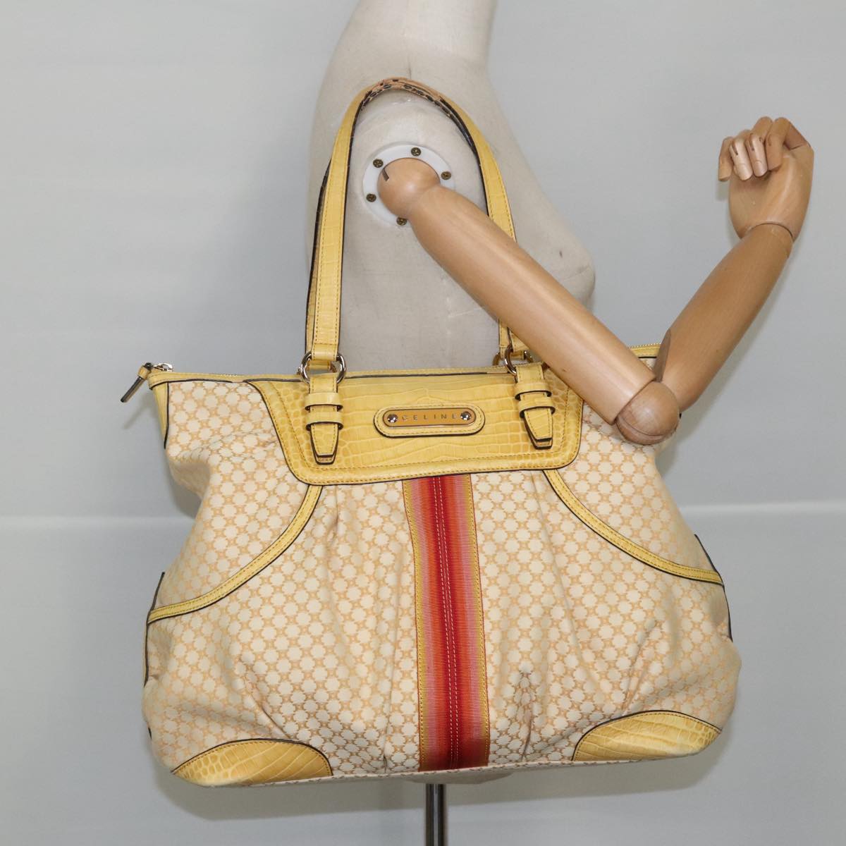 CELINE Macadam Canvas Shoulder Bag Yellow Auth 97826