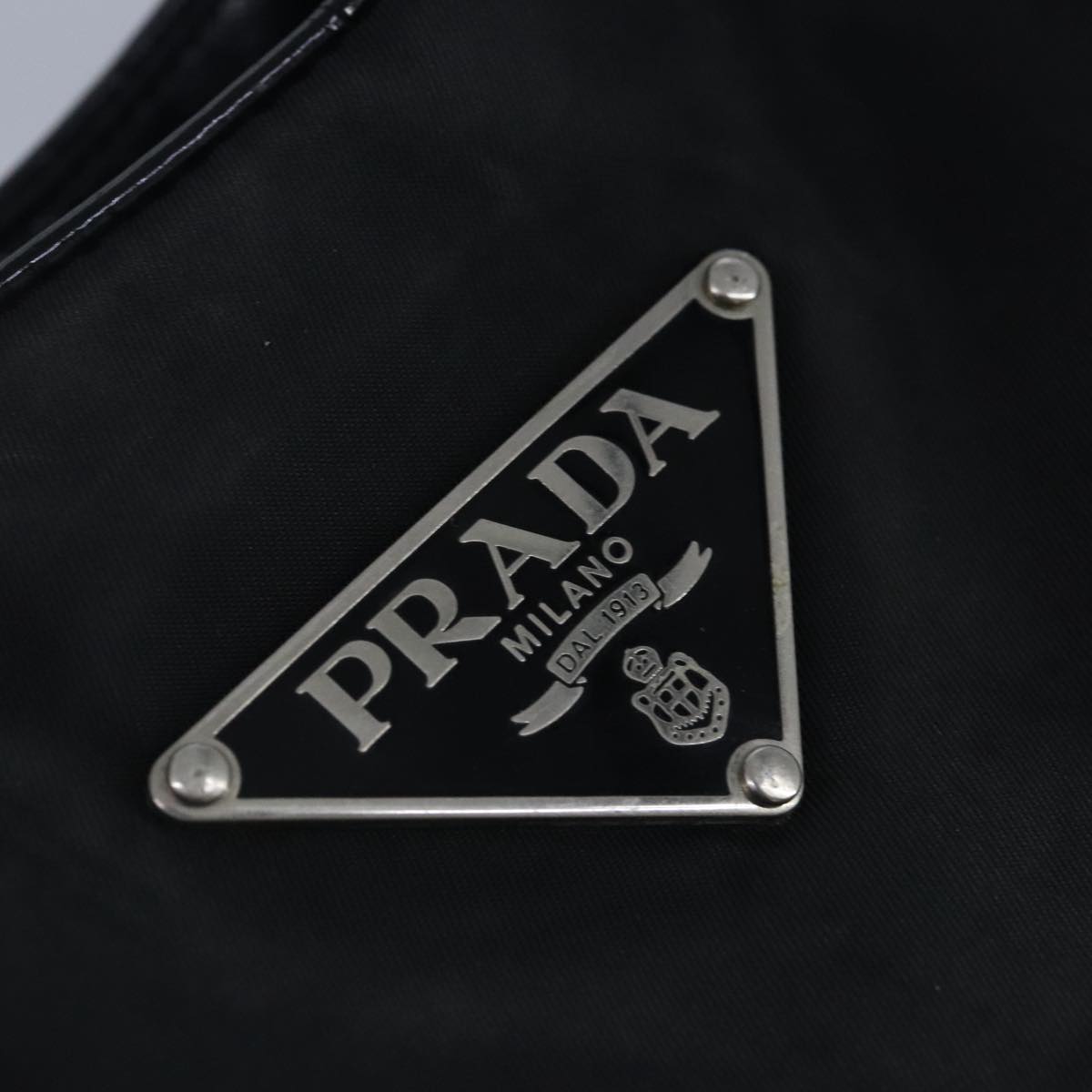 PRADA Shoulder Bag Nylon Leather Black Silver Auth 97830