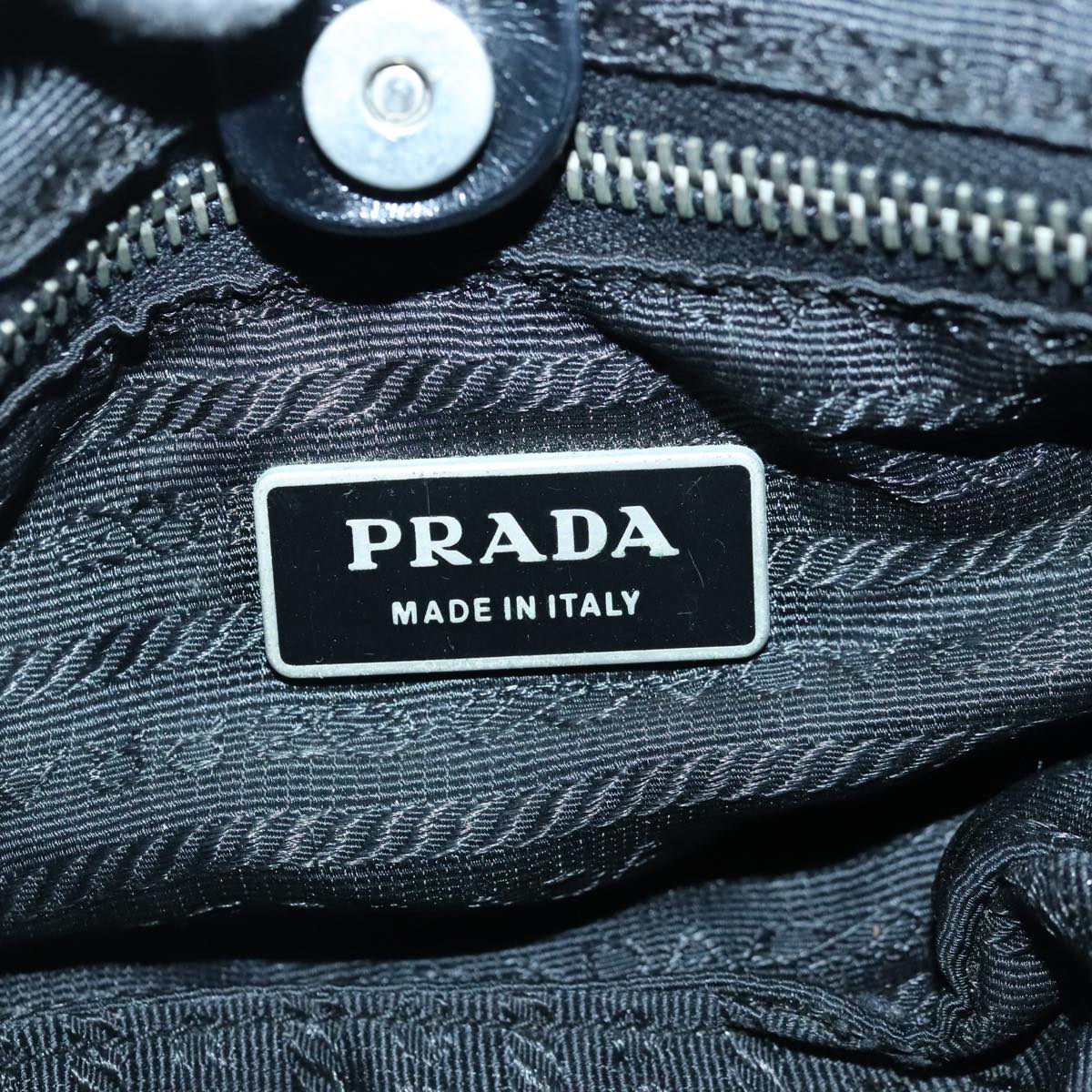 PRADA Shoulder Bag Nylon Leather Black Silver Auth 97830