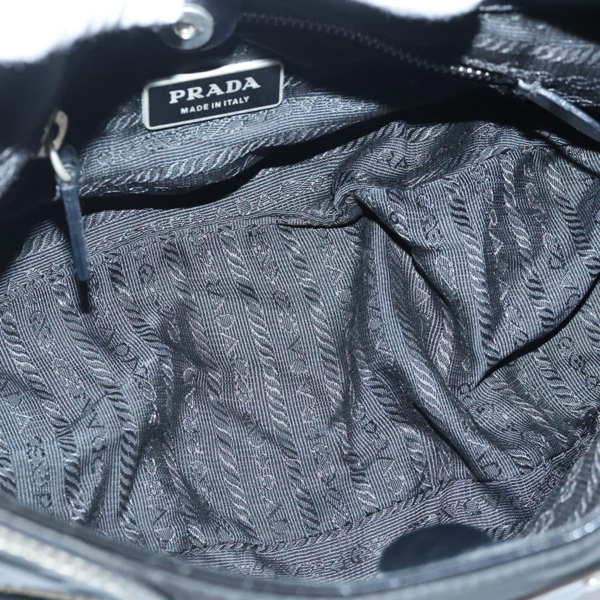 PRADA Shoulder Bag Nylon Leather Black Silver Auth 97830