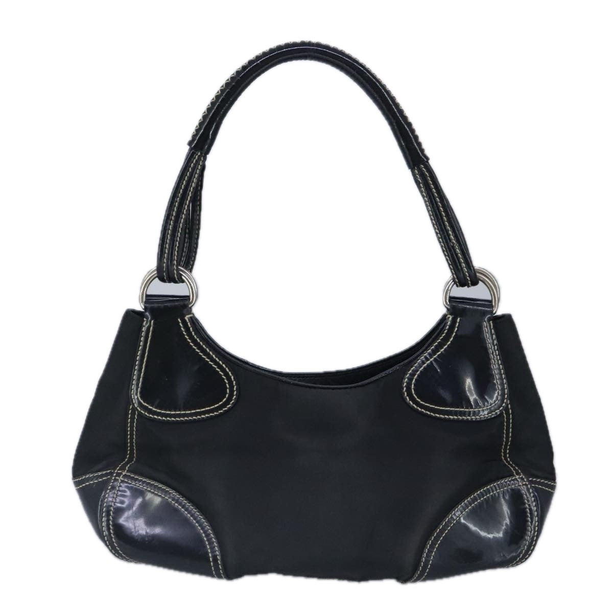 PRADA Shoulder Bag Nylon Leather Black Silver Auth 97830 - 0