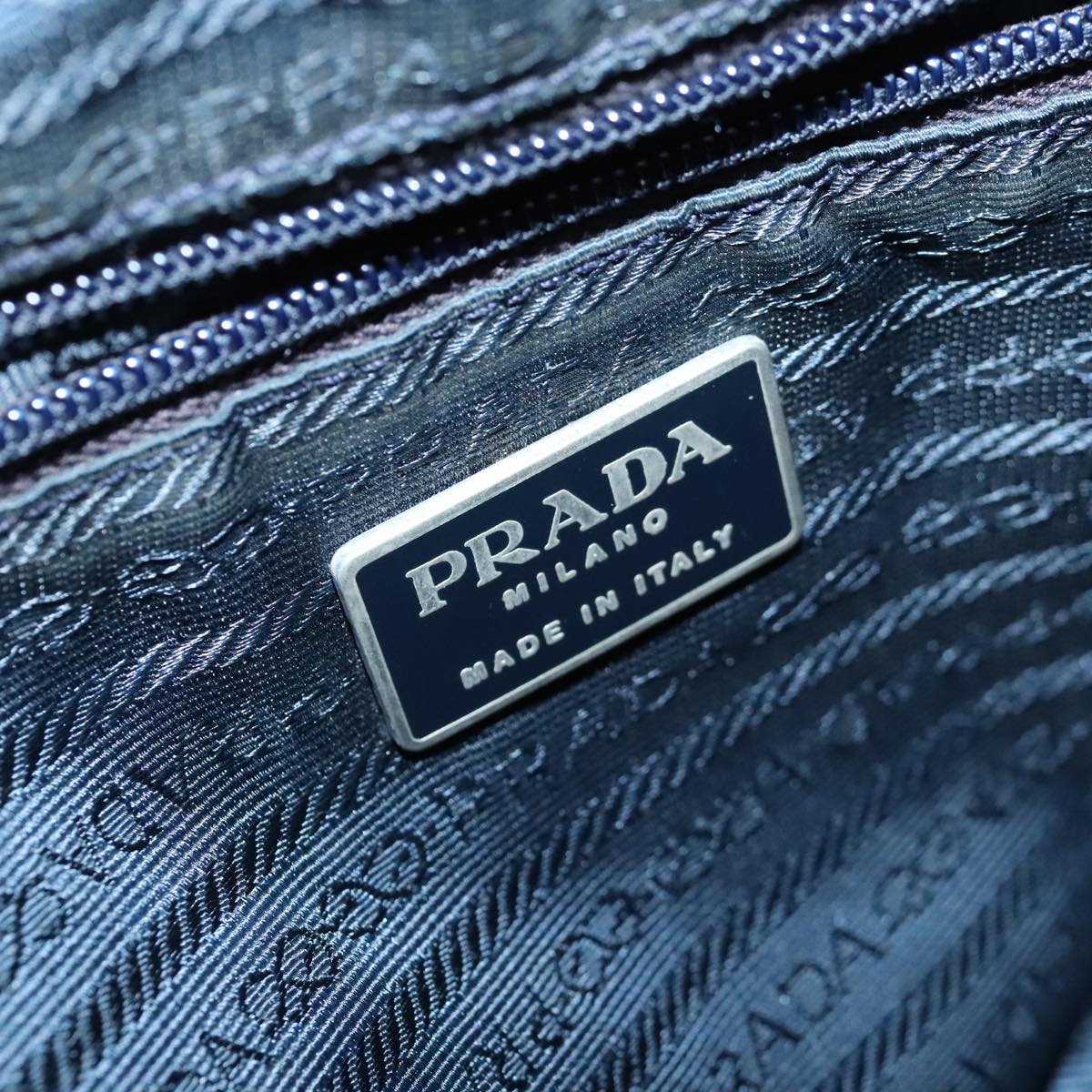 PRADA Backpack Nylon Blue Silver Auth 97831