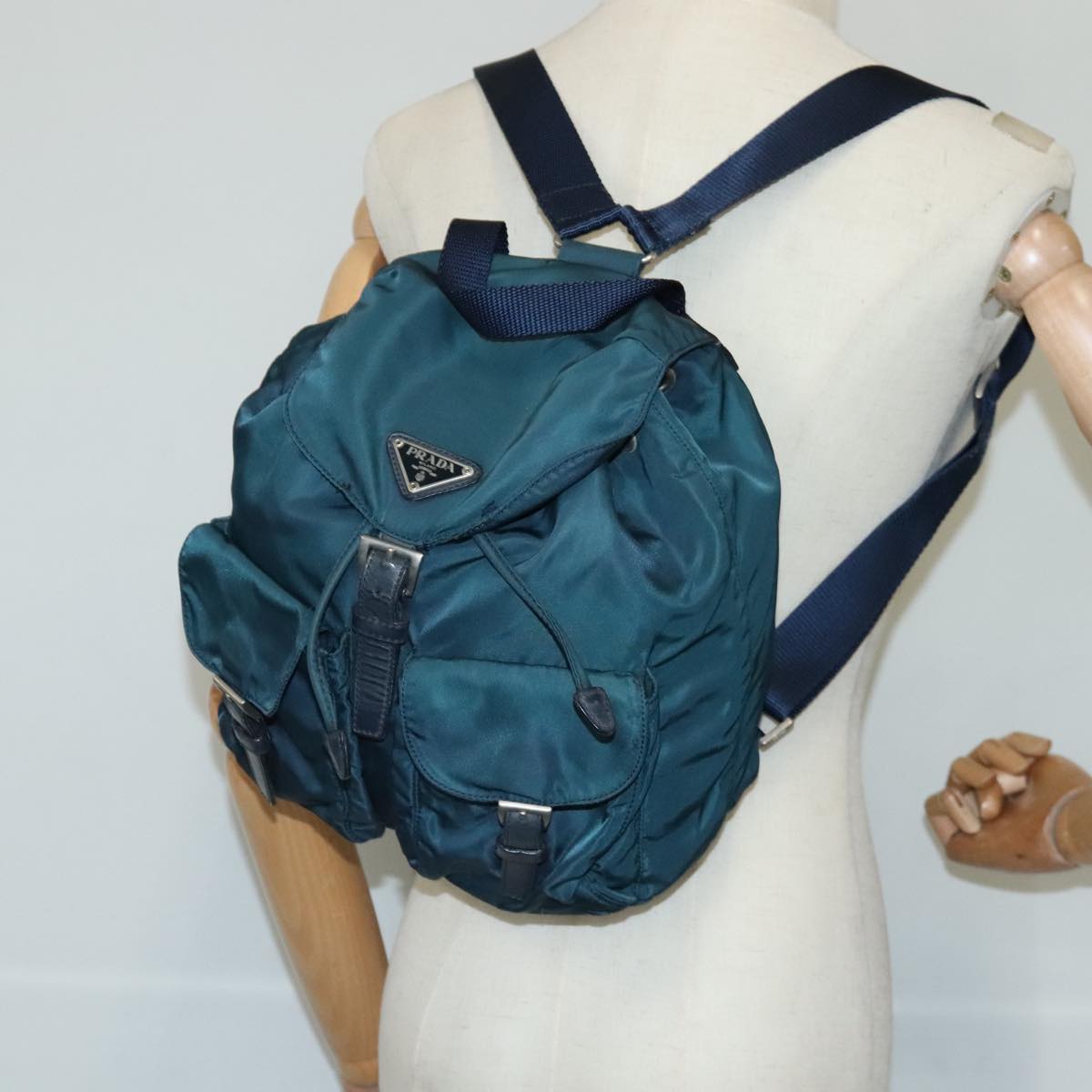 PRADA Backpack Nylon Blue Silver Auth 97831