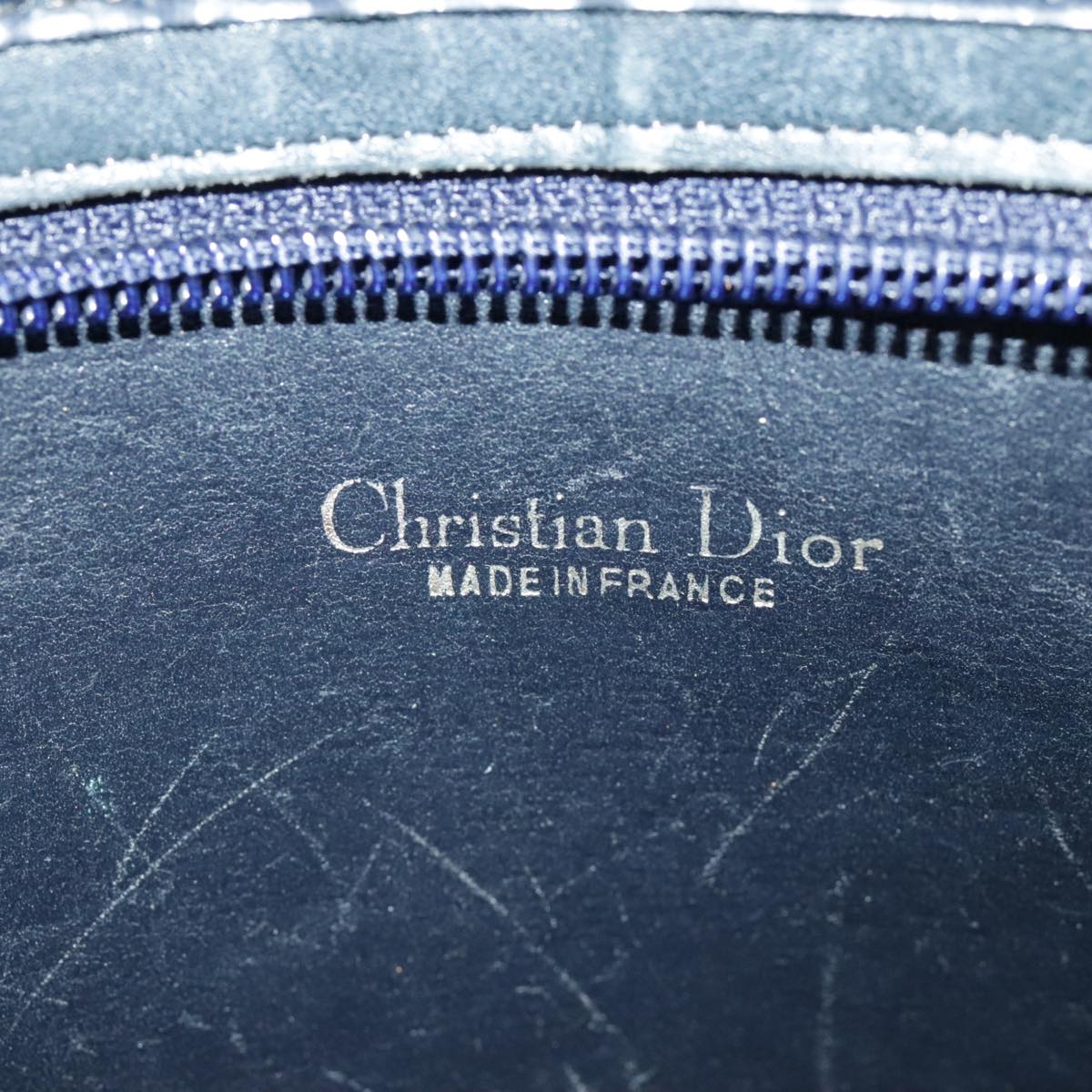 Christian Dior Trotter Canvas Shoulder Bag Navy Silver gold Auth 97850