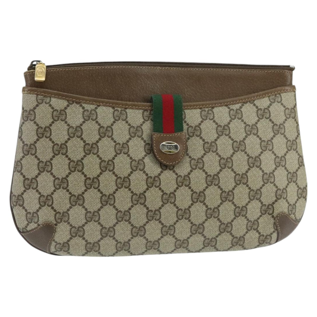 GUCCI GG Supreme Web Sherry Line Clutch Bag PVC Beige Red 904 02 026 Auth 97870