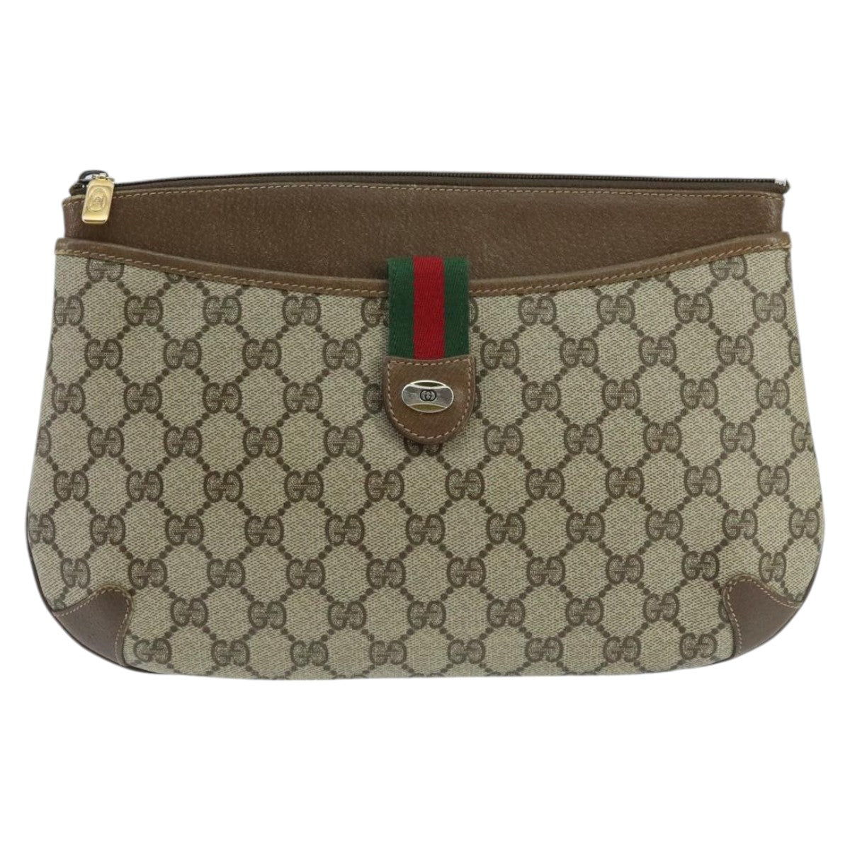 GUCCI GG Supreme Web Sherry Line Clutch Bag PVC Beige Red 904 02 026 Auth 97870 - 0