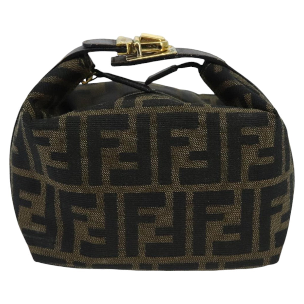 FENDI Zucca Canvas Vanity Hand Bag Brown Black gold Auth 97877 - 0