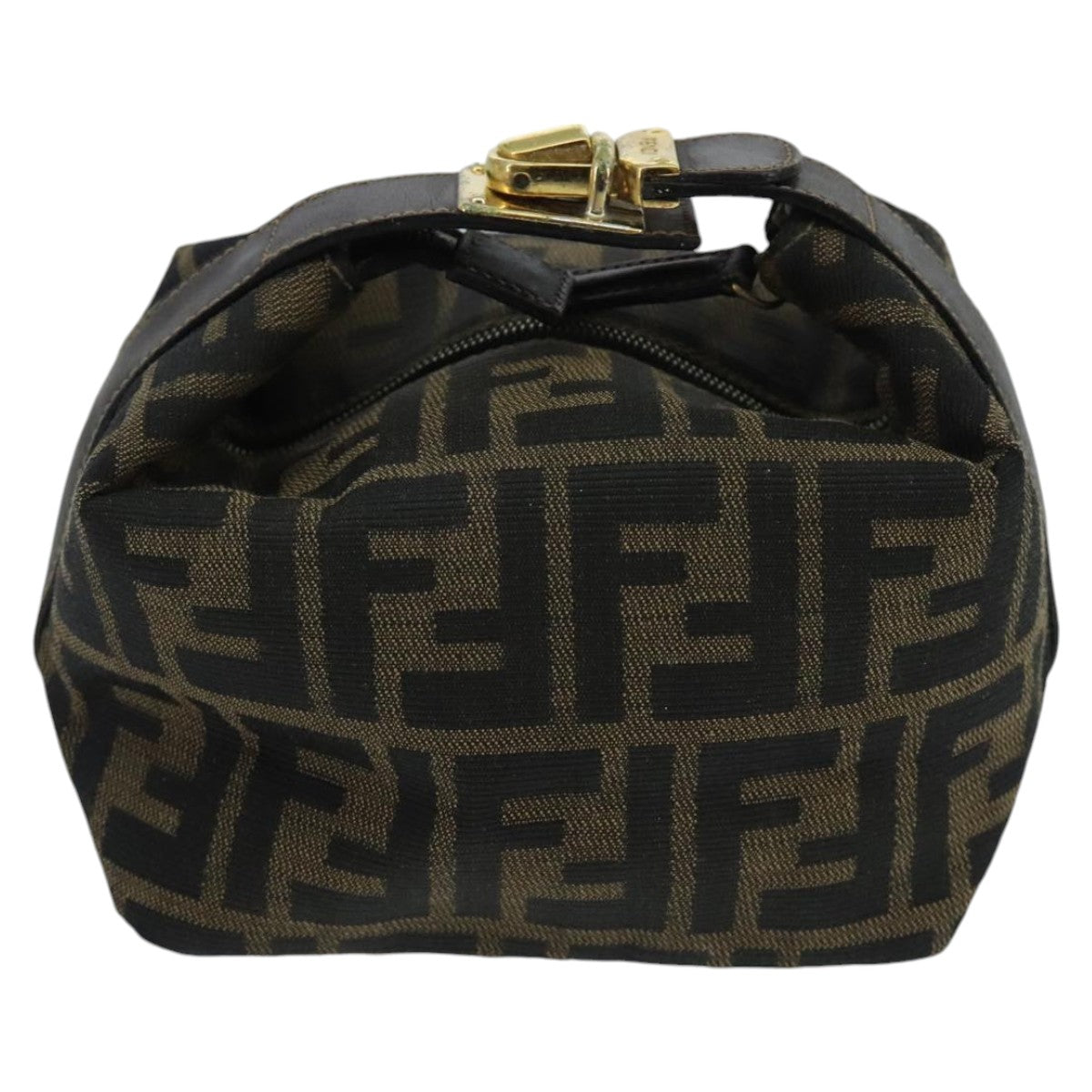 FENDI Zucca Canvas Vanity Hand Bag Brown Black gold Auth 97877