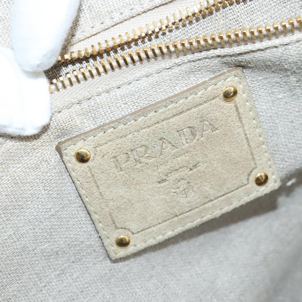 PRADA Hand Bag Straw 2way Beige Gold Auth 97887