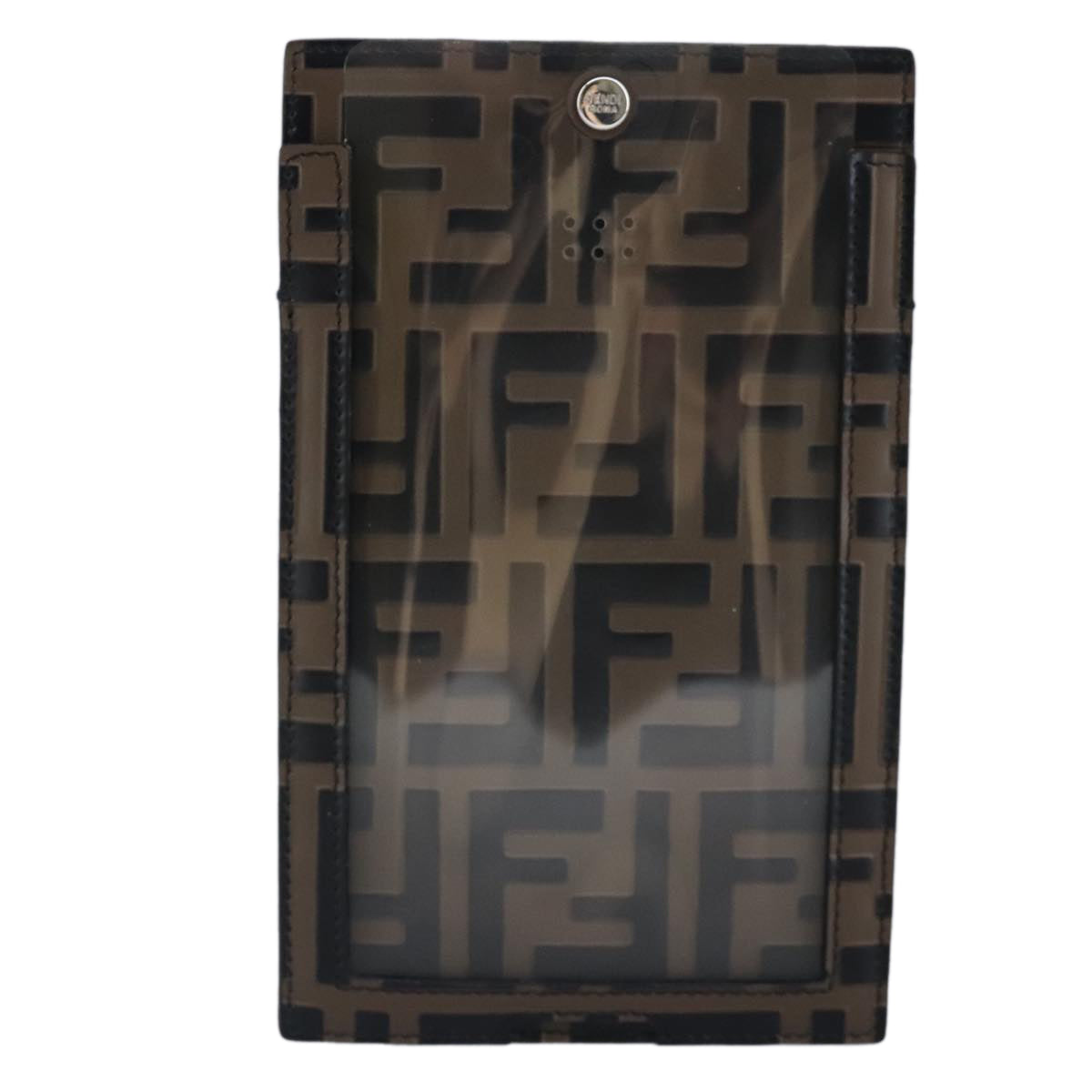 FENDI Zucca Canvas Smartphone Holder Brown Black Silver 7AR737 A5TL Auth 97888