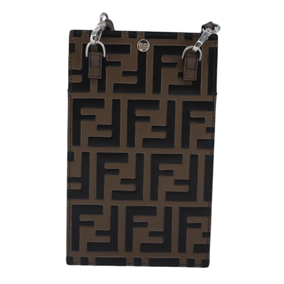 FENDI Zucca Canvas Smartphone Holder Brown Black Silver 7AR737 A5TL Auth 97888V