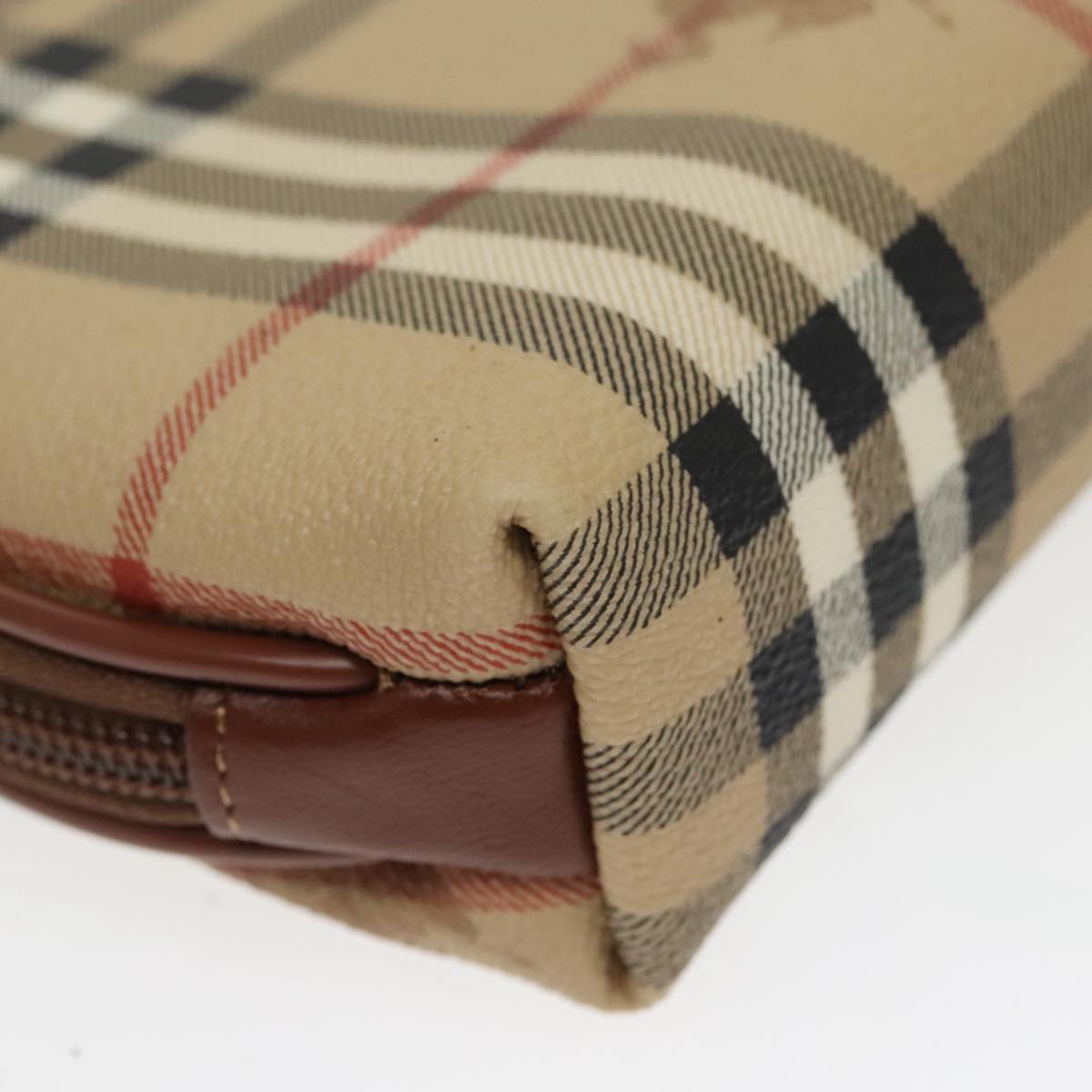 BURBERRY Nova Check Pouch PVC Beige Gold Auth 97894