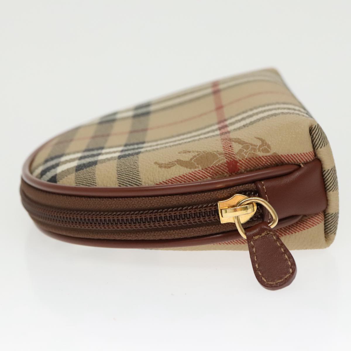 BURBERRY Nova Check Pouch PVC Beige Gold Auth 97894