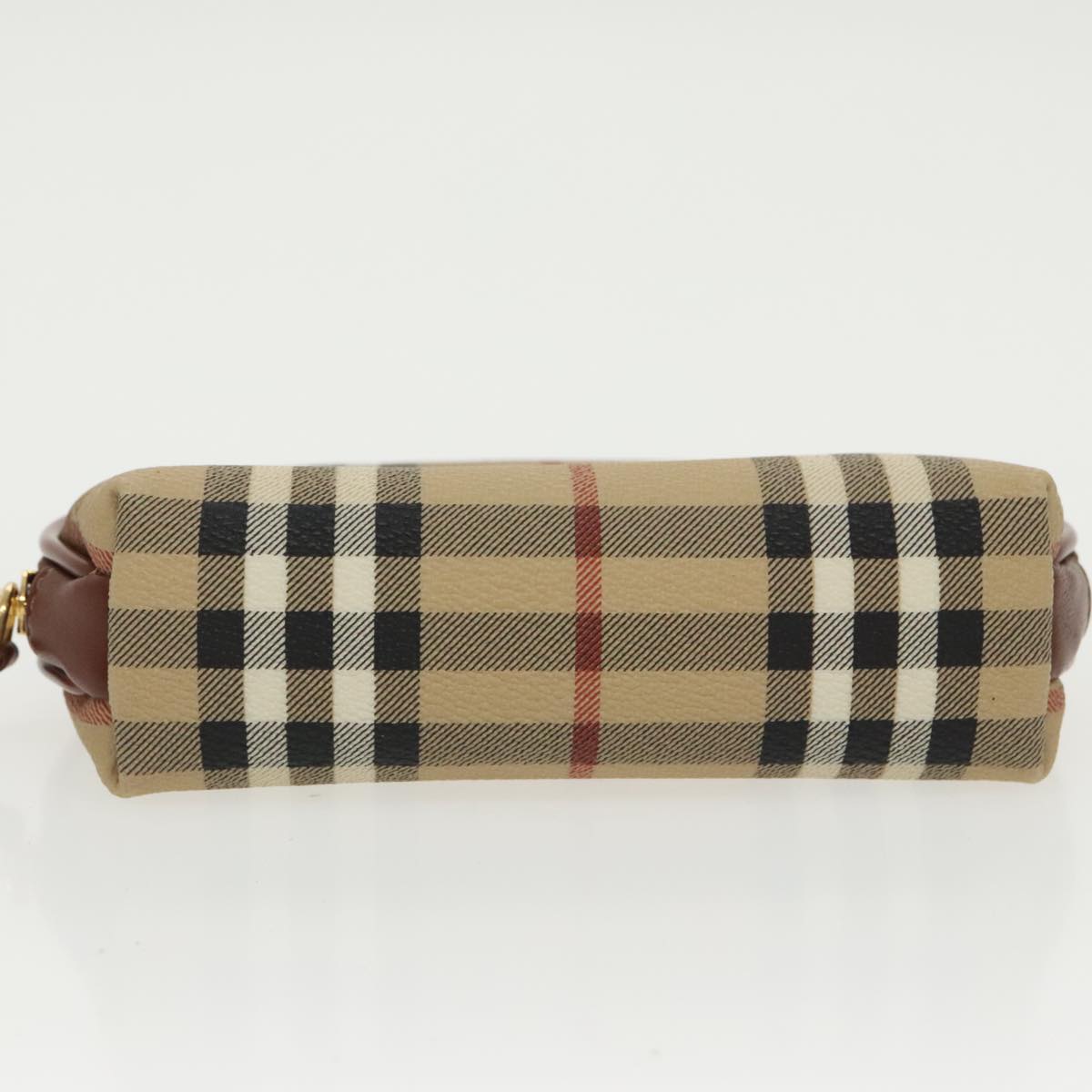 BURBERRY Nova Check Pouch PVC Beige Gold Auth 97894