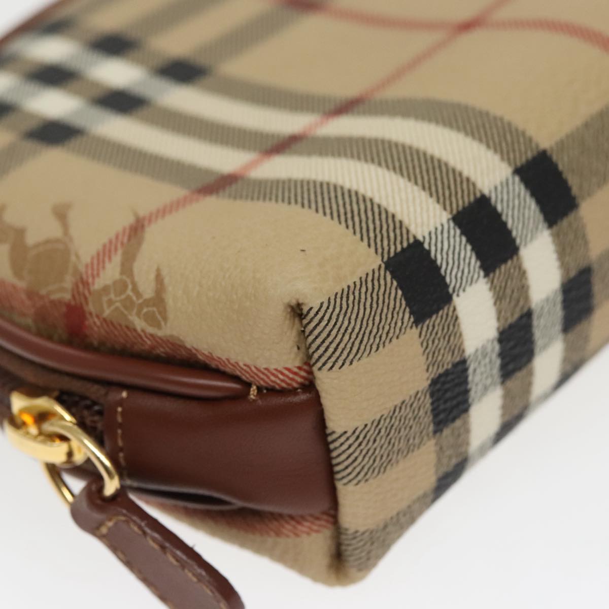 BURBERRY Nova Check Pouch PVC Beige Gold Auth 97894