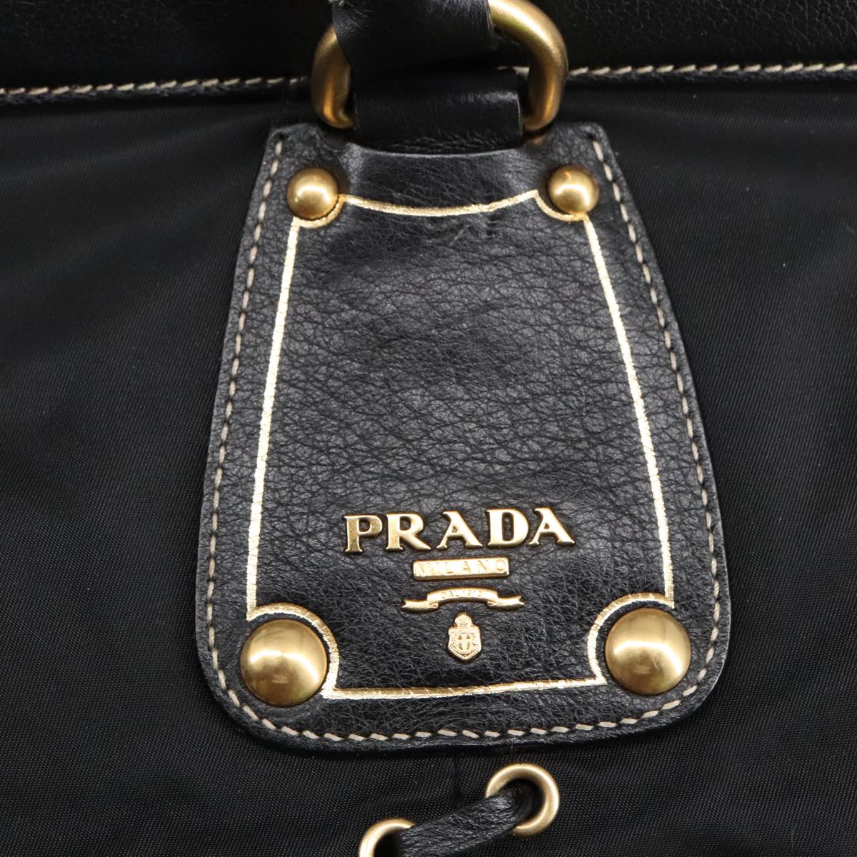 PRADA Hand Bag Nylon Leather Black Auth 97903