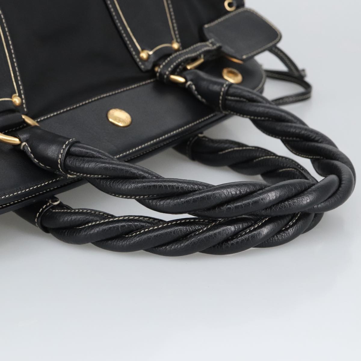 PRADA Hand Bag Nylon Leather Black Auth 97903