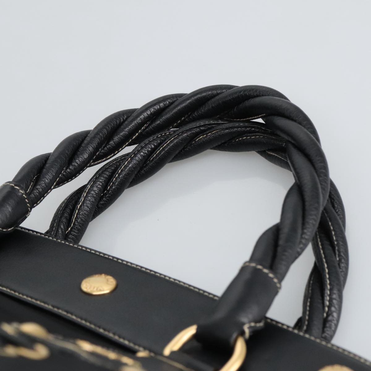 PRADA Hand Bag Nylon Leather Black Auth 97903