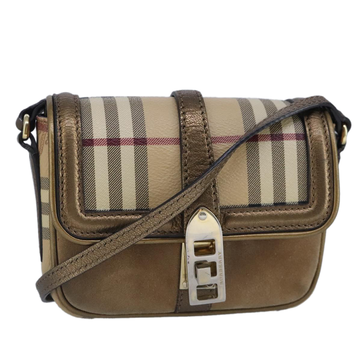 BURBERRY Nova Check Shoulder Bag PVC Beige Silver Auth 97915