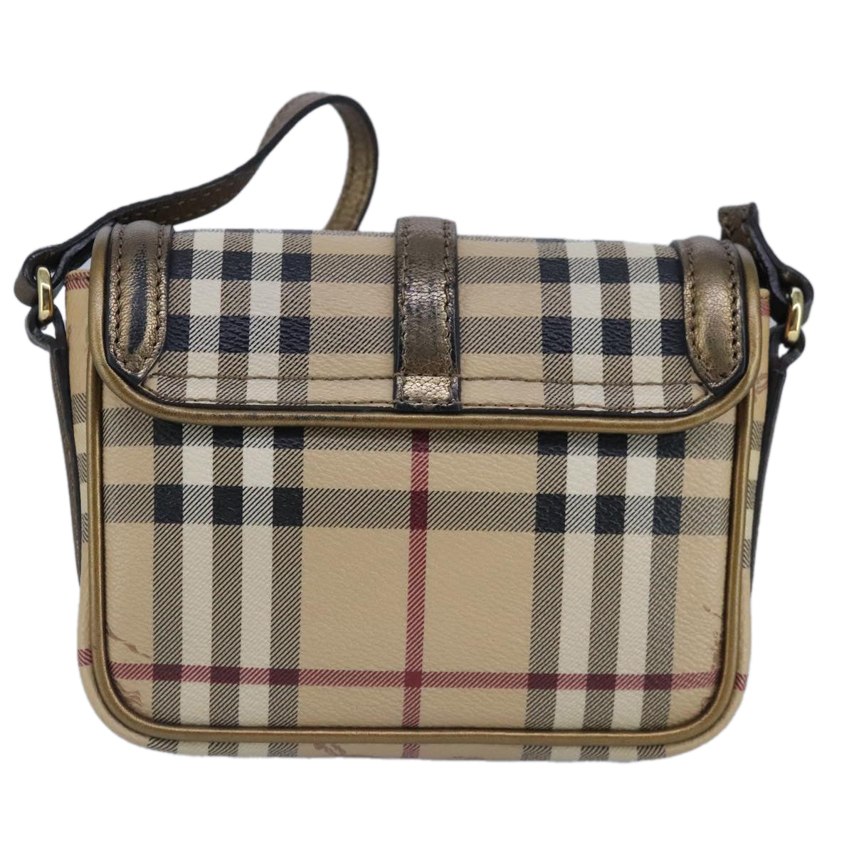 BURBERRY Nova Check Shoulder Bag PVC Beige Silver Auth 97915 - 0